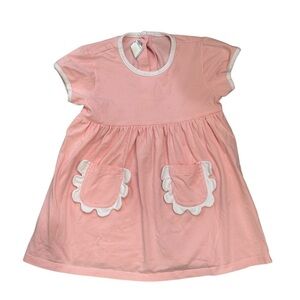 Bella Bliss Girl’s Cotton Pink and White Scalloped Pocket Play Dress